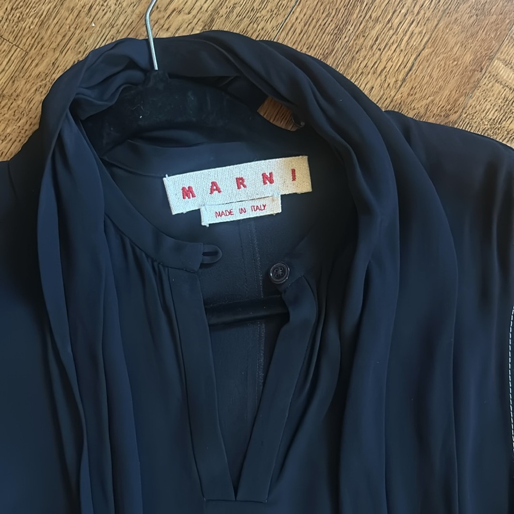 Marni Black Long Sleeve Silk Tie-Neck Dress - Picture 2 of 4